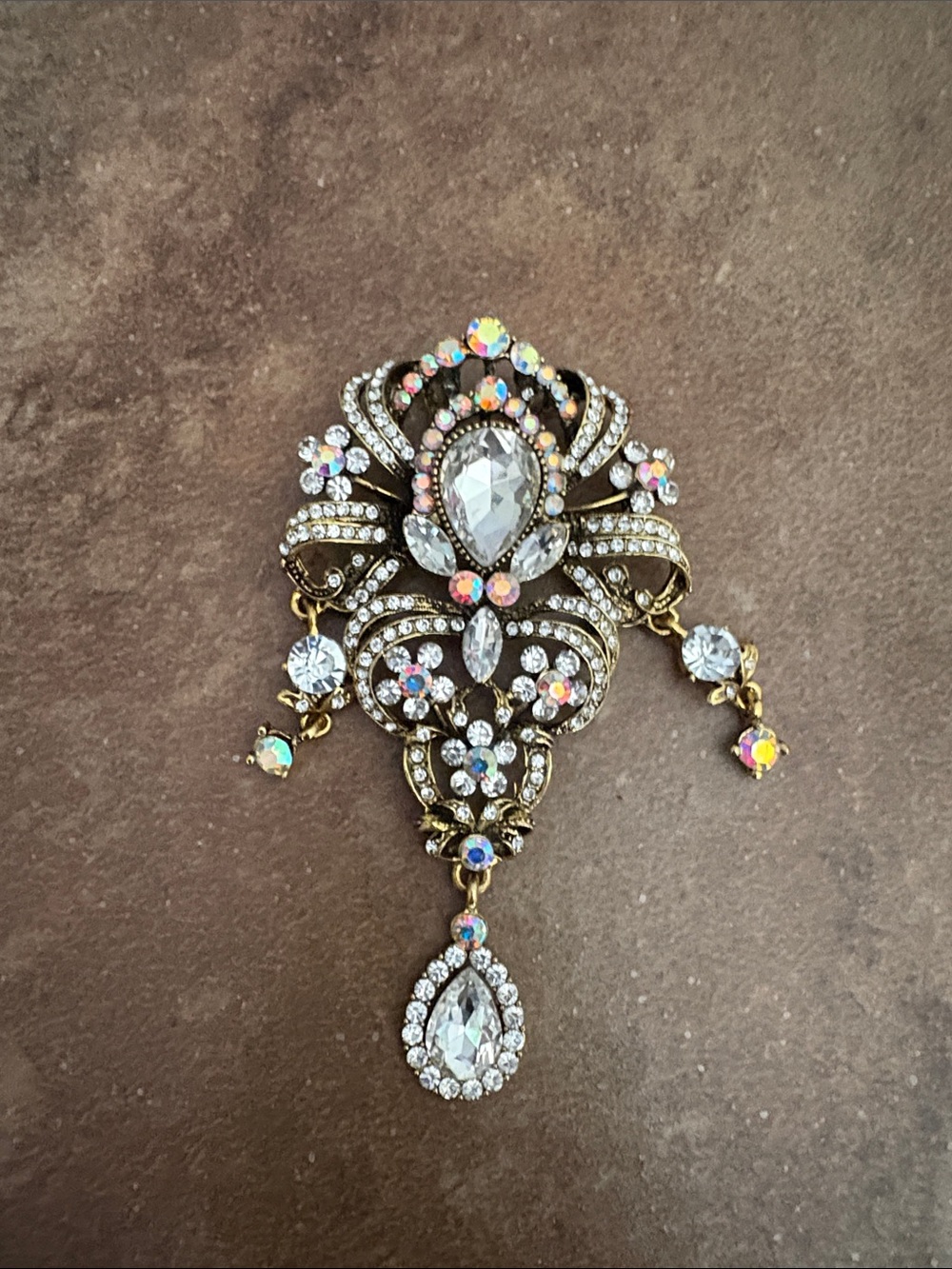 Crystal and Aurora Borealis Gold-Tone Statement Brooch
